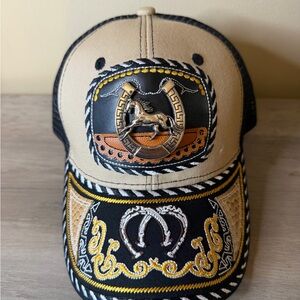 Embroidered Black and Tan Cap with Horse Design
